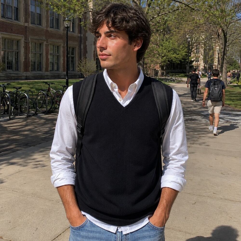 City Casuals By Haggar Cotton Men’s Black V-Neck Sweater Vest SzM Classic Preppy